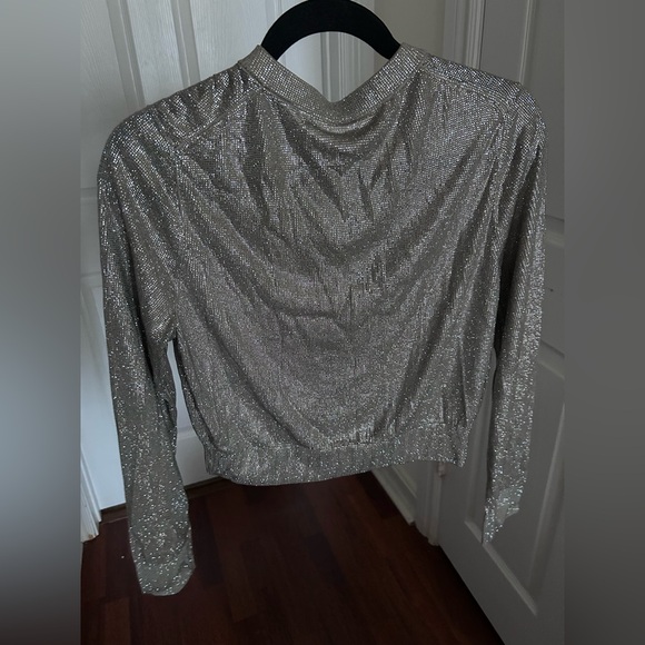 NWT Alexander Wang Hotfix Embellishments Cropped Crewneck Cardigan L Champagne - Picture 5 of 17